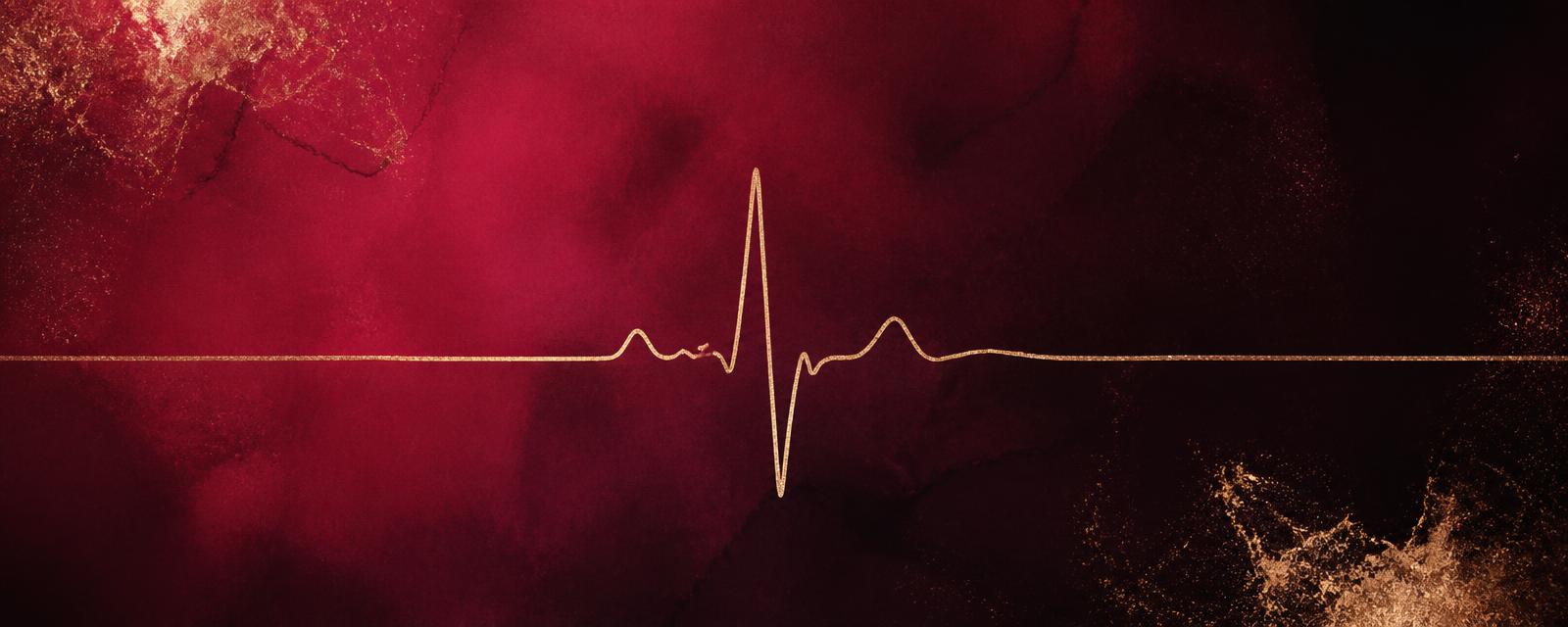 A single champagne-gold heart line drawn across a deep raspberry field