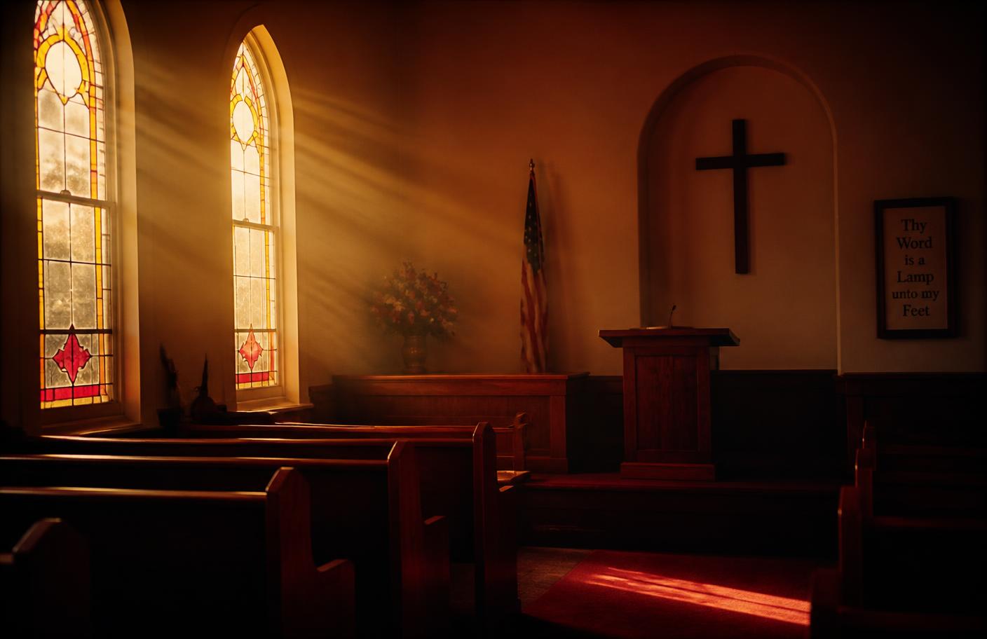 A small American sanctuary filled with golden afternoon light
